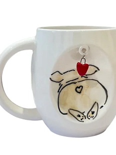 Кружка ручной работы Корги с подвеской сердечком, керамика, 300 мл