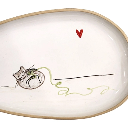 Тарелка овальная ручной работы НАДО ЖЕ Котик с клубочком, керамика, 22 см, фото 2.