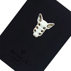 Брошь ручной работы Bulygin «Кошка 6 глаз», бело-серебристая, фарфор