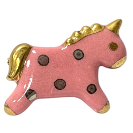 Брошь ручной работы «Единорог», розовая, фарфор, фото 1.