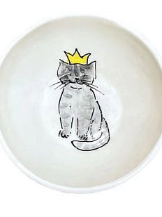Пиала ручной работы с росписью «Котик с короной», белая, керамика, 10 см