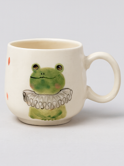 Кружка ручной работы с росписью Лягушка в жабо с коричневыми ромбиками, фарфор, 350 мл, фото 1.