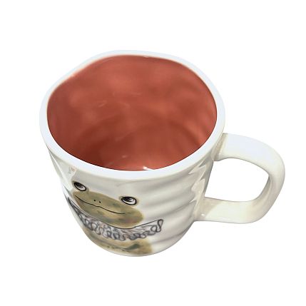 Кружка ручной работы с росписью Лягушка в сером жабо с сердечками, фарфор, 350 мл, фото 3.