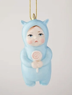 Ёлочная игрушка Ким керамика «Малыш в костюме единорога», голубой, 10 см, фарфор