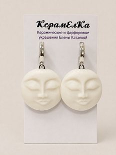 Серьги КерамЕлКа «Лица», керамика, белые