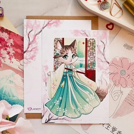 Открытка Лавкот «Кошечка в китайском наряде», А6, фото 1.