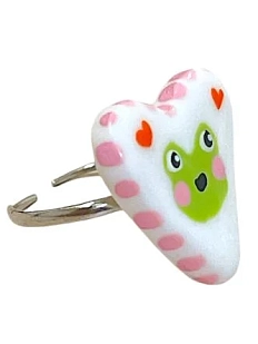 Кольцо ручной работы Радость Рядом в форме сердца «Лягушка», полимерная глина, незамкнутое