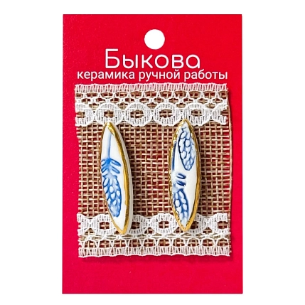 Серьги ручной работы Быкова керамика «Синие цветы»‎, фарфор, фото 1.