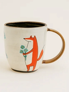 Кружка ручной работы Ким керамика с росписью Лис с незабудками, керамика, 450 мл