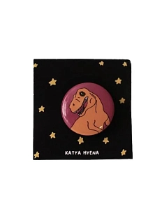 Закатной значок с динозавром «Тиранозавр», розовый, металл, 25 мм