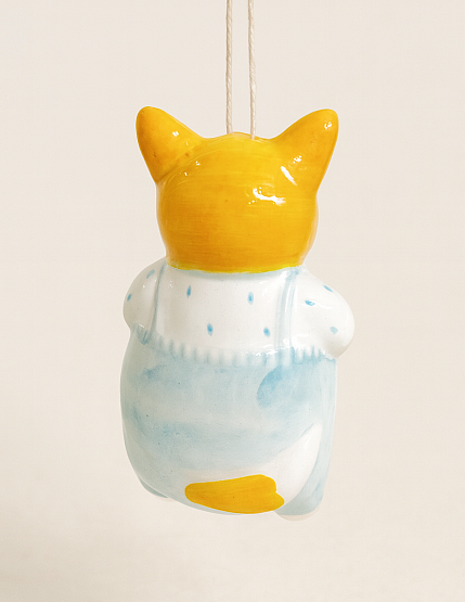 Ёлочная игрушка из фарфора «Лиса», в голубой пижаме 10 см, фото 3.