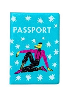 Обложка на паспорт Валя Карнавалова «Ящер в розовой рубашке», зелёная, искусственная кожа