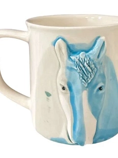 Кружка ручной работы Мария Гордеева Лошадка, голубая с подтёками, керамика, 350 мл