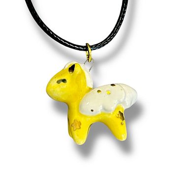 Подвеска керамическая ручной работы с пегасом, жёлтая, фото 1.