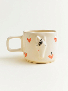 Кружка ручной работы с фигуркой Лошадка с розовыми яблочками, полуфарфор, 250 мл