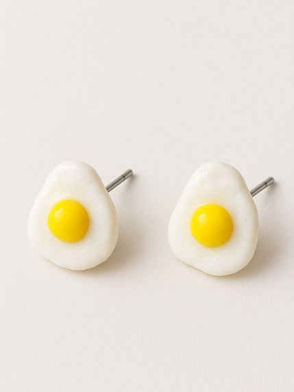 Серёжки-гвоздики «Яичница», полимерная глина, фото 1.