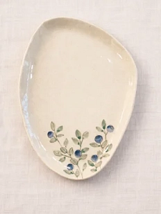 Блюдце ручной работы Верба керамика Черника, керамика, 14 см