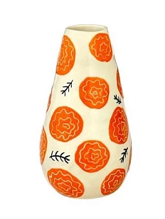 Ваза ручной работы Малёма с росписью Оранжевые цветы и веточки, керамика