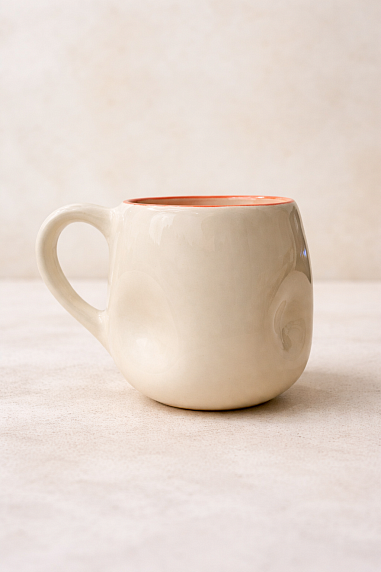 Кружка ручной работы мятая Hands in clay «Счастье внутри», розовая, керамика, 400 мл, фото 2.