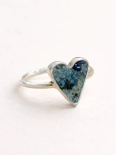 Кольцо ручной работы «Сердце», бирюзовое, турмалин, нейзильбер