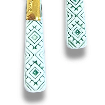Серьги ручной работы Быкова керамика с зелёным орнаментом‎,  фарфор, фото 3.