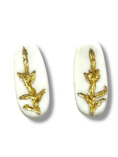 Серёжки-гвоздики из фарфора с позолотой «Цветочный орнамент»