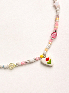 Чокер ручной работы «Красный тюльпан в сердечке», полимерная глина, бисер