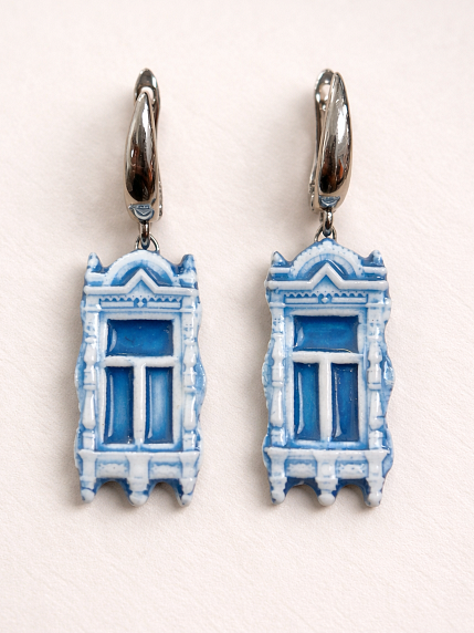 Серьги ручной работы Быкова керамика «Голубые ставни», фарфор, фото 1.