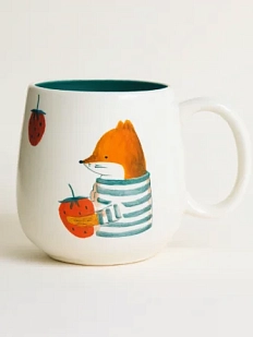 Кружка ручной работы Ким керамика с росписью Лисёнок с клубникой, фарфор, 250 мл