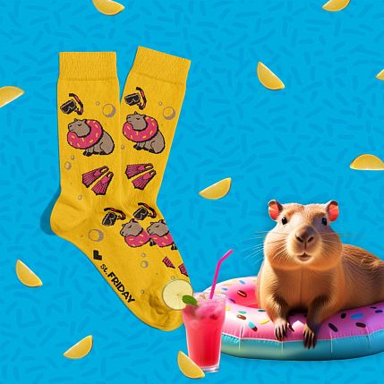 Носки «Капибара с ластами», р-р 38-41, жёлтые, фото 5.