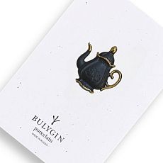 Брошь ручной работы Bulygin «Кофейник», фарфор, чёрно-золотистая