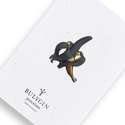 Брошь ручной работы Фарфор Булыгина «Банан», чёрно-золотистая, фото 5.