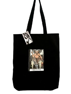 Сумка шоппер Интроверт с вертикальным карманом и открыткой «Таро. Дьявол», чёрный