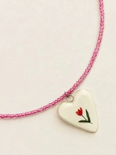 Чокер ручной работы Ловетанн керамика с сердечком «Цветок», полуфарфор, бисер