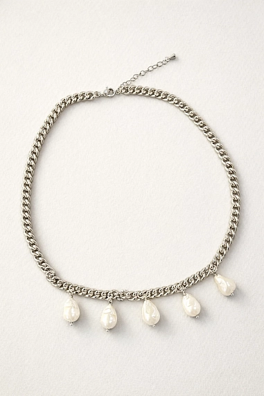 Цепь Мигетт «Капли», с гематитом и подвеской из жемчуга, фото 1.