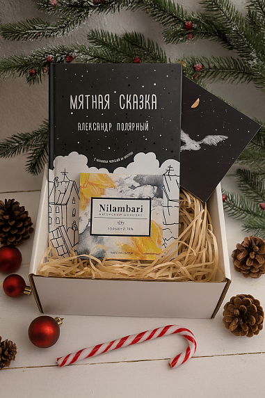 Подарочный набор на Новый год с книгой «Мятная сказка» и шоколадом, фото 1.