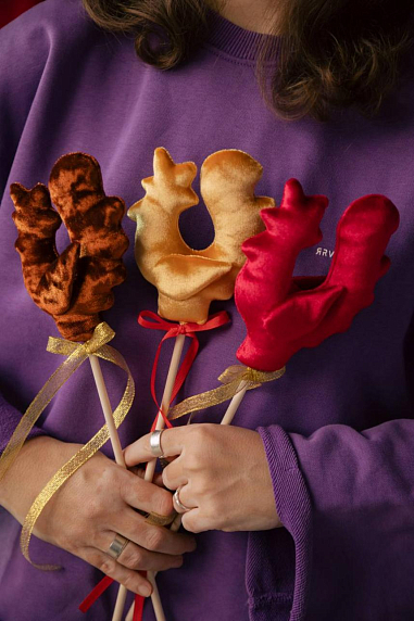 Волшебная палочка «Петушок», бархатная, золотистая, фото 3.