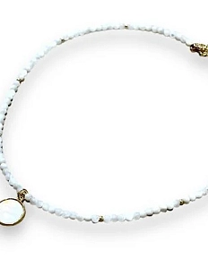 Чокер Бур.Мур с круглой подвеской, родированная латунь, перламутр