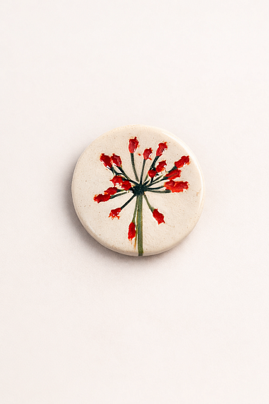 Брошь ручной работы Elizabeth Madar Оттиск трав, розово-голубая, керамика, фото 1.