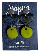 Серьги Мария Гордеева ассиметричные составные, керамика, синие с зелёным
