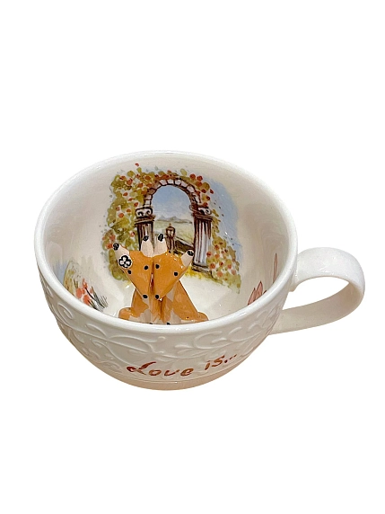Чашка для чая ручной работы Мадам де Тюль с фигуркой внутри Пара лисят в цветах, белая, фарфор, 250 мл, фото 1.