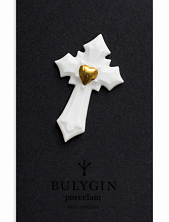 Брошь ручной работы Фарфор Булыгина «Крест», бело-золотистая