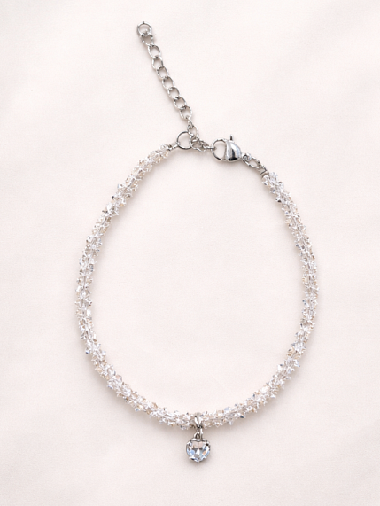 Браслет ручной работы «Heart», алмазное стекло, родированная латунь, фото 1.