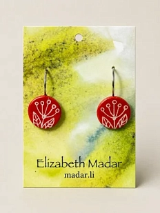 Серьги Elizabeth Madar с цветочным орнаментом, круглые, керамика, красные
