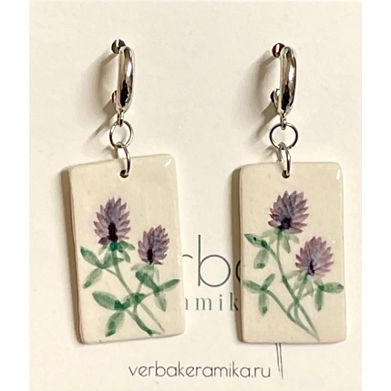 Серьги Верба керамика «Клевер», керамика, белые, фото 3.