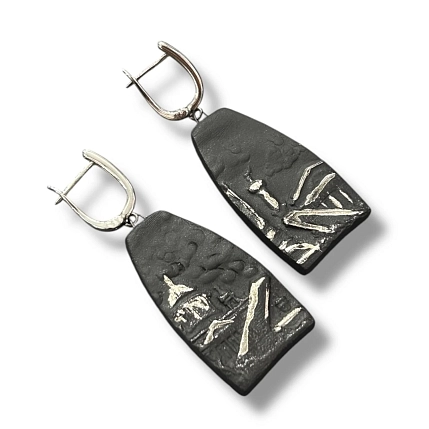 Серьги КерамЕлКа «Город», фарфор, чёрные, матовые, фото 2.