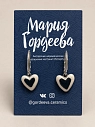 Серьги Мария Гордеева Сердечки, на длинной петле, керамика, чёрно-белые, превью фото 1