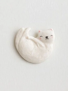 Брошь Радость Рядом «Котик», полимерная глина, белая