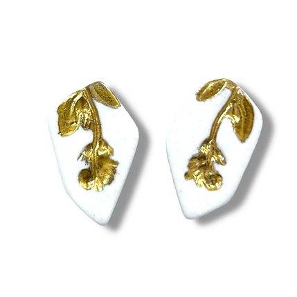 Серьги-гвоздики  ручной работы «Золотой цветок», фарфор, фото 1.