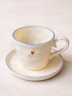 Чайная пара ручной работы с сердечком , керамика, 300 мл